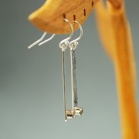 Hammered Silver Stick Earrings with Peridot,August Birthstone Earrings