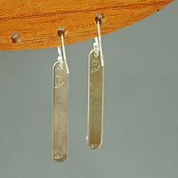 Hammered Silver Stick Earrings with Peridot,August Birthstone Earrings