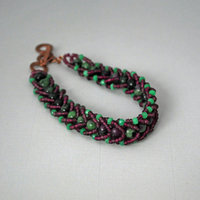 Ruby in Zoisite and Chrysoprase Beaded Bracelet with Czech Seed Beads  J-2239