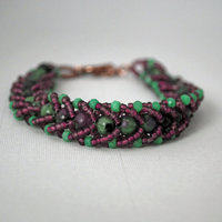 Ruby in Zoisite and Chrysoprase Beaded Bracelet with Czech Seed Beads  J-2239