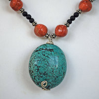 Tibetan Turquoise and Sponge Coral Necklace