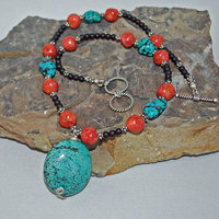 Tibetan Turquoise and Sponge Coral Necklace