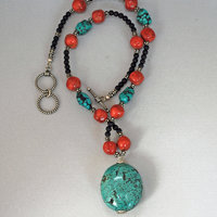 Tibetan Turquoise and Sponge Coral Necklace