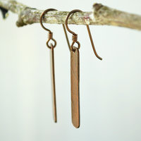 Copper Dangle Earrings, Leaf Impressed Texture