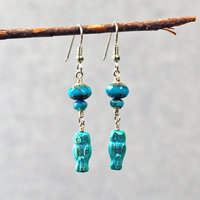 Czech Glass, Silver Owl Earrings