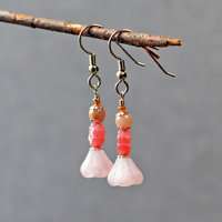 Pink Czech Glass Flower Earrings with Pink Opals
