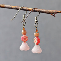 Pink Czech Glass Flower Earrings with Pink Opals