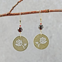 Silver Rose cut-out garnet earrings, hanging