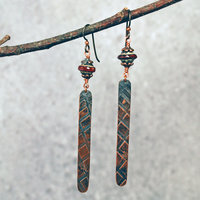 Long Copper Czech Glass Dangle Earrings