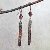 Long Copper Czech Glass Dangle Earrings