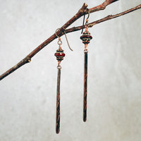 Long Copper Czech Glass Dangle Earrings