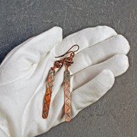 Long Copper Czech Glass Dangle Earrings