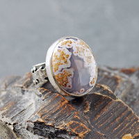 Calico Lace Agate Silver Ring Size 8.75