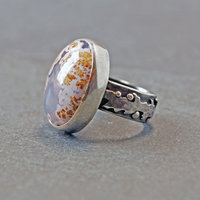 Calico Lace Agate Silver Ring Size 8.75