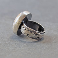 Calico Lace Agate Silver Ring Size 8.75