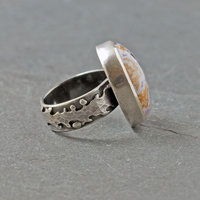 Calico Lace Agate Silver Ring Size 8.75