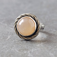 Peach Pink Moonstone silver ring top or front view