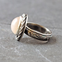 Peach Pink Moonstone silver ring side view