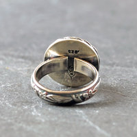 Peach Pink Moonstone silver ring back and inside view