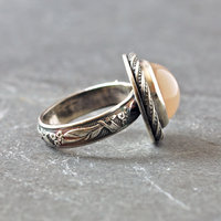 Peach Pink Moonstone silver ring side view