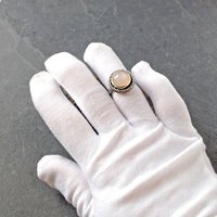 Peach Pink Moonstone silver ring on finger