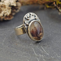 Moss agate silver ring