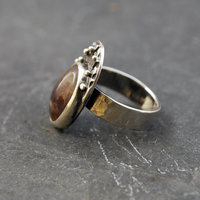 Moss agate silver ring, side view