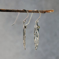 Silver Leaf Earrings with Peridot hanging side