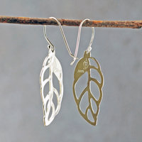 Silver Leaf Earrings with Peridot hanging back