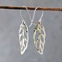 Silver Leaf Earrings with Peridot hanging back