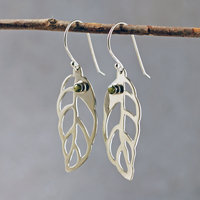 Silver Leaf Earrings with Peridot hanging angle