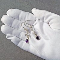 Amethyst Drop Earrings with Silver Leaves, in hand