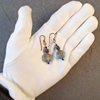 Blue Czech Glass Owl Earrings with Lapis Lazuli