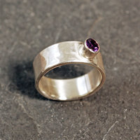 Hammered Silver Ring, Amethyst Size 5.5