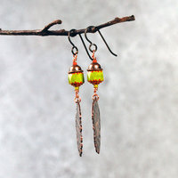 Copper Pine Cone Earrings with Czech Glass