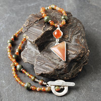 Carnelian Silver Pendant with Beaded Necklace