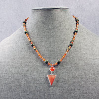 Carnelian Silver Pendant with Beaded Necklace