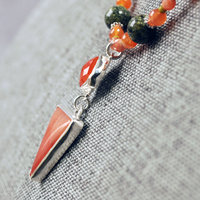 Carnelian Silver Pendant with Beaded Necklace