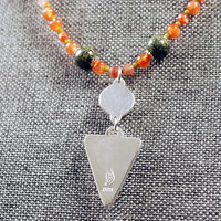 Carnelian Silver Pendant with Beaded Necklace