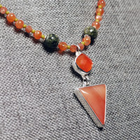 Carnelian Silver Pendant with Beaded Necklace