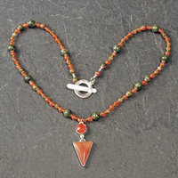 Carnelian Silver Pendant with Beaded Necklace