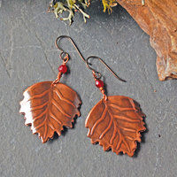 Copper Leaf Earrings with Garnets