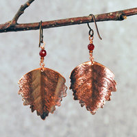 Copper Leaf Earrings with Garnets