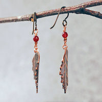 Copper Leaf Earrings with Garnets