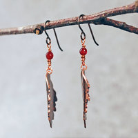 Copper Leaf Earrings with Garnets