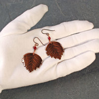Copper Leaf Earrings with Garnets