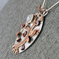 Autumn Tree Pendant, Silver, Copper, Bronze, Moonstone