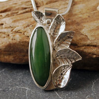 Silver Jade Pendant with Silver Leaves