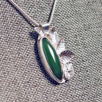 Silver Jade Pendant with Silver Leaves
