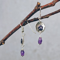 Silver Amethyst Beaded Riveted Earrings